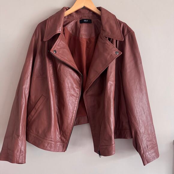 ABLE Maha Lamb Leather Jacket Whiskey Brown Plus Size 2X Moto Jacket $398 - Picture 2 of 7